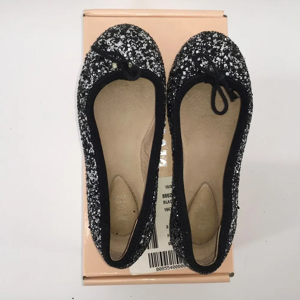 Bloch Helia Girls Sparkle Ballet Flats Shoe US 10 EU28 Silver Black Leather Sole